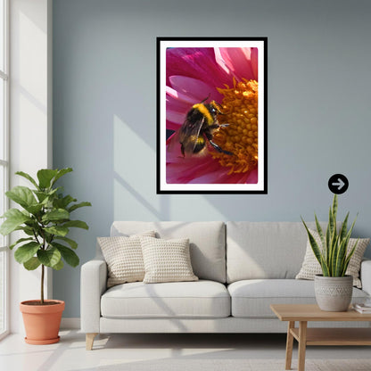 Bumblebee Pink Dahlia Macro Print | Vibrant Floral Nature Wall Art