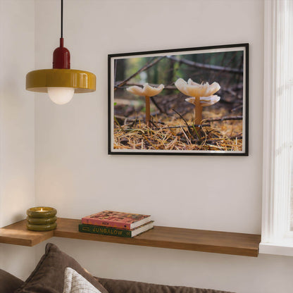 Fungi Forest Floor Poster mockup - Corner Bedroom Mockup - Landscape