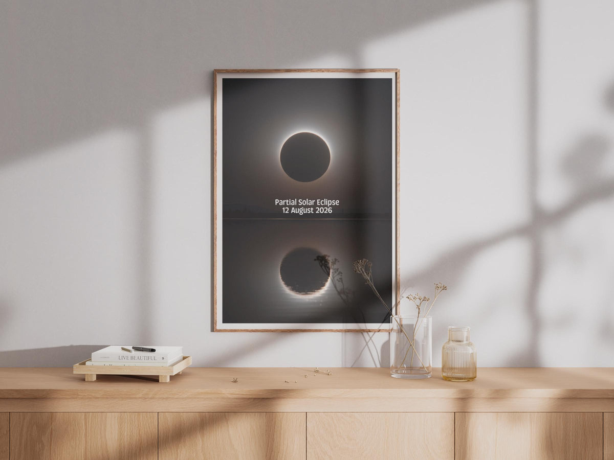 Partial Solar Eclipse Poster, 12 August 2026 Astronomy Wall Art, Solar Corona Print, Dark Sky Space Decor, Science Gift, Black Gold