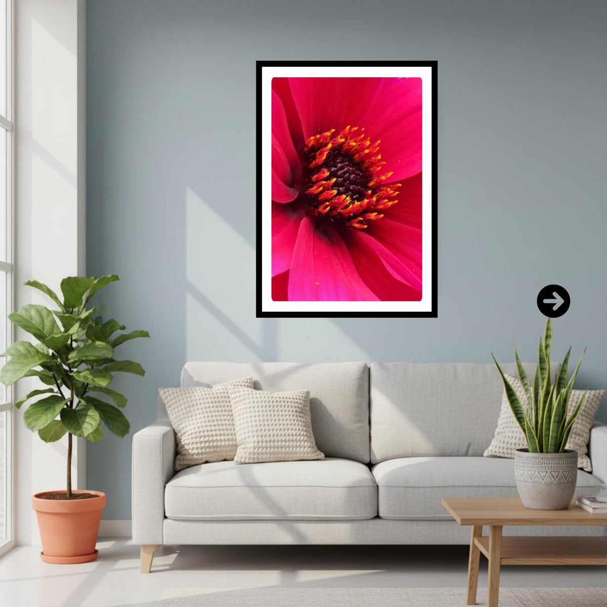 Deep Pink Dahlia Macro Print, Vibrant Floral Wall Art, Botanical Nature Decor