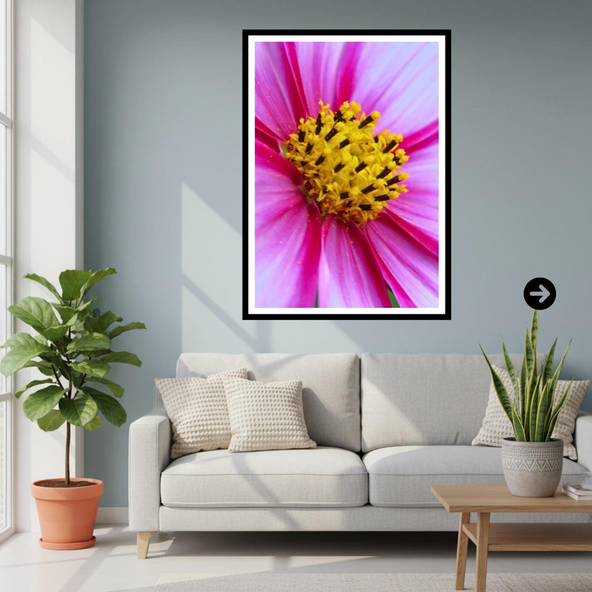 Pink Cosmos Flower Print, Vibrant Macro Botanical Photography, Cottagecore Nature Wall Art