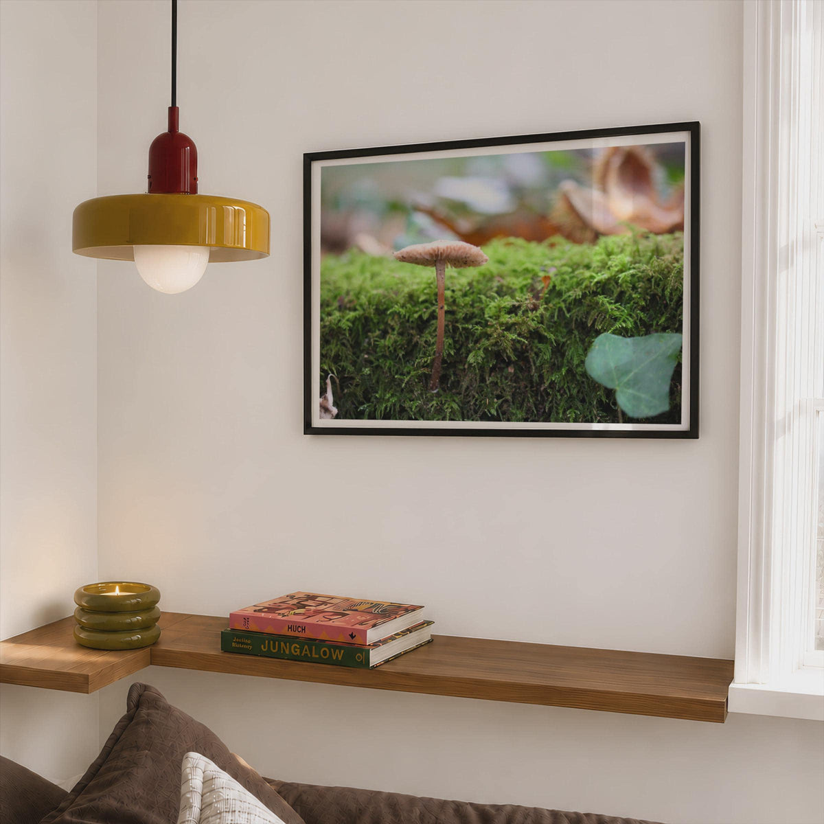 Fungi Mushroom Poster mockup - Corner Bedroom Mockup - Landscape