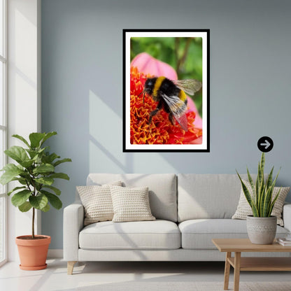 Macro Bumblebee Flower Art Print | Vibrant Botanical Nature Decor