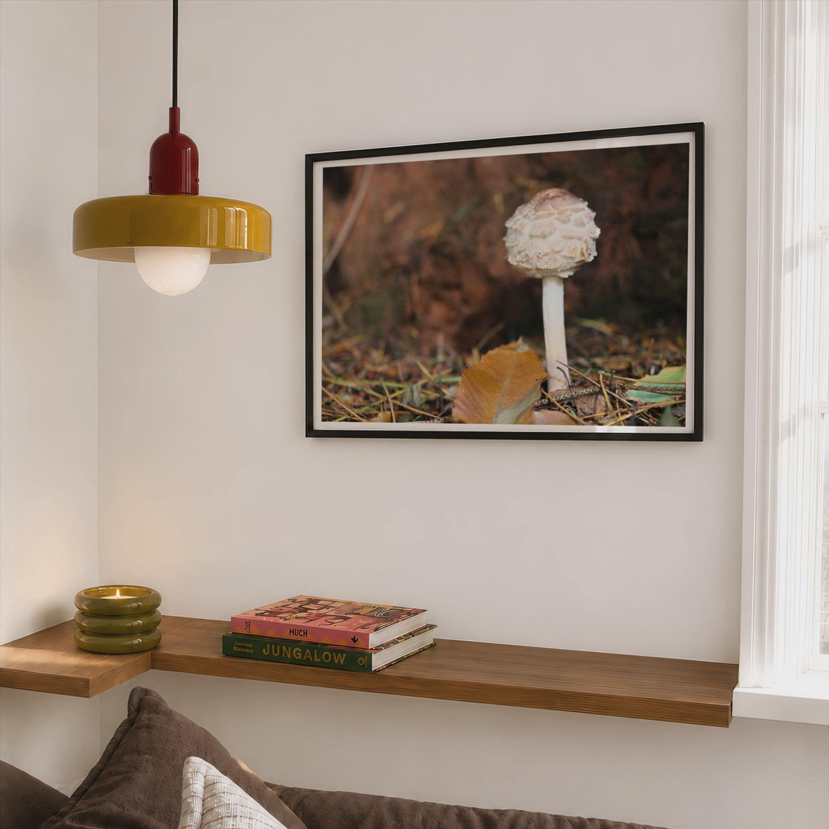 Fungi Mushroom Poster mockup - Corner Bedroom Mockup - Landscape