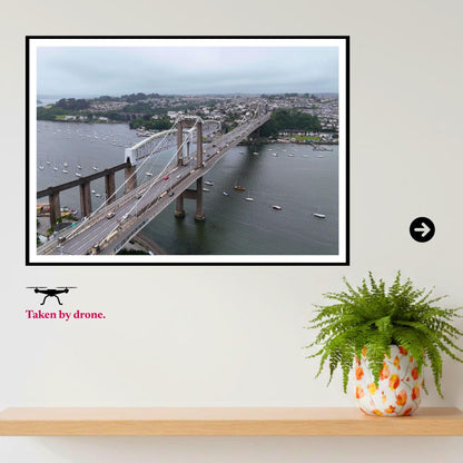 Royal Albert Bridge & Tamar Bridge Drone Print | Brunel Railway Bridge Wall Art | Plymouth Devon Landscape | Cornwall Gift