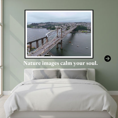 Royal Albert Bridge & Tamar Bridge Drone Print | Brunel Railway Bridge Wall Art | Plymouth Devon Landscape | Cornwall Gift