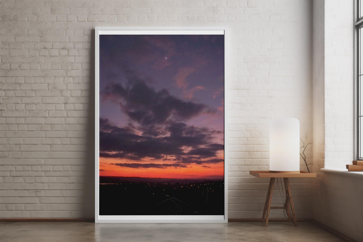 Dramatic Sunset Sky Poster, Purple Orange Dusk Skyline Print, Twilight Cloud Wall Art, Moody Night Landscape, Living Room Bedroom Decor