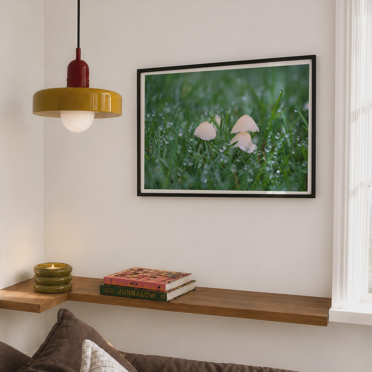 Tiny Mushroom Poster mockup - Corner Bedroom Mockup - Landscape