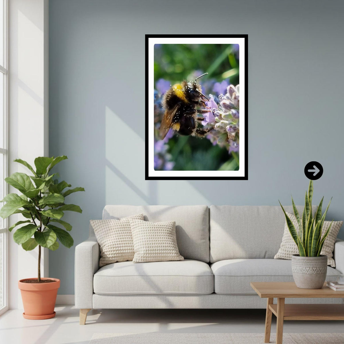 Macro Bumblebee Photography Print | Lavender Botanical Wildlife Art