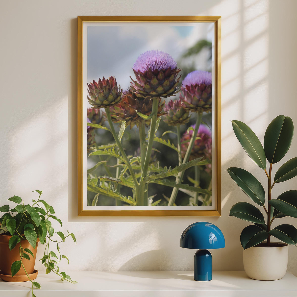 Artichoke Flower Poster, Purple Botanical Wall Art Print, Globe Artichoke Photo, Kitchen Garden Decor, Floral Nature Photography Print