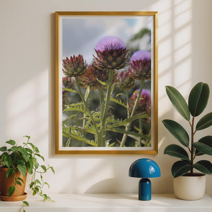 Artichoke Flower Poster, Purple Botanical Wall Art Print, Globe Artichoke Photo, Kitchen Garden Decor, Floral Nature Photography Print