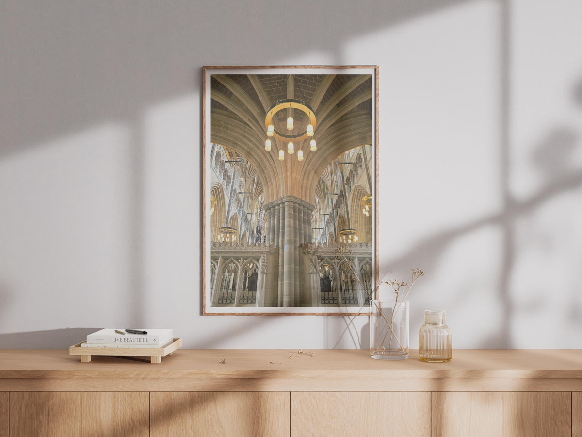 Gothic Cathedral Interior Poster, Medieval Stone Columns Wall Art, Church Architecture Print, Historic England Decor, Fan Vault Ceiling