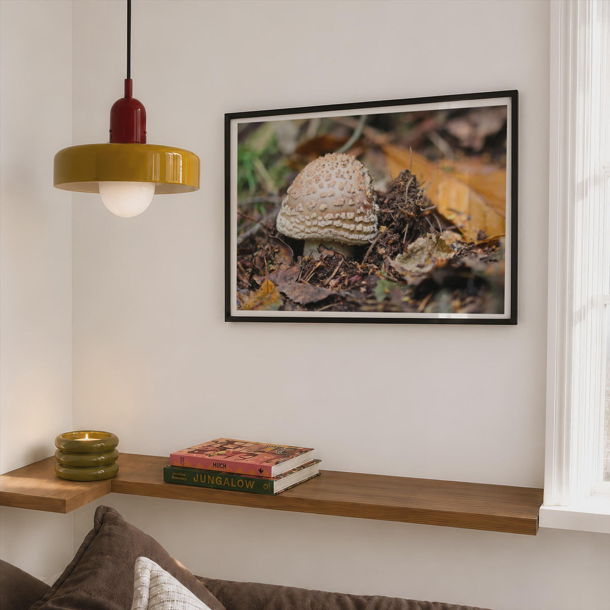 Fungi Mushroom Poster mockup - Corner Bedroom Mockup - Landscape