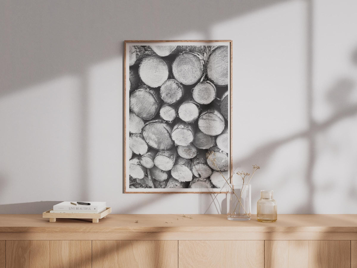 Stacked Logs Black and White Photography Print - image 4