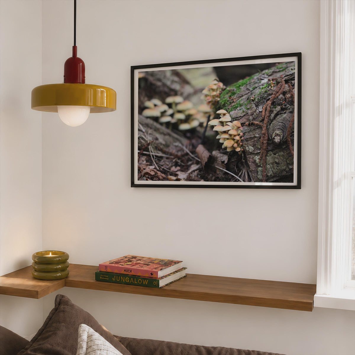 Woodland Fungi Poster mockup - Corner Bedroom Mockup - Landscape