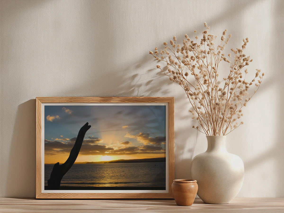 Sunset Beach Driftwood Silhouette Poster mockup - Neutral_Mockup_Studio_509