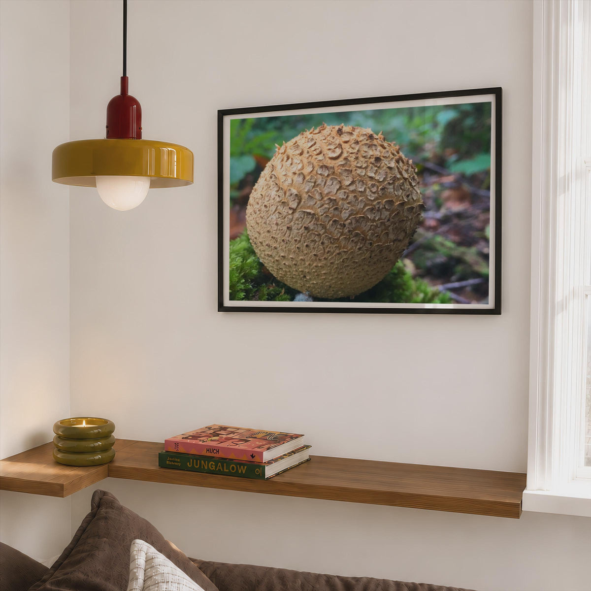 Puffball Mushroom Poster mockup - Corner Bedroom Mockup - Landscape