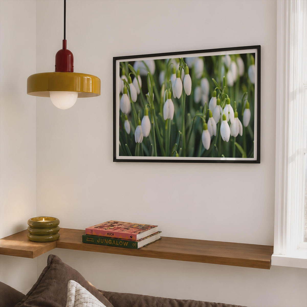 Snowdrop Flower Poster, White Spring Floral Framed-Print, Botanical Photography Wall Art, Garden Nature Print, Green and White Home Decor
