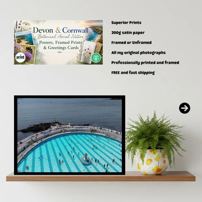 Tinside Lido Panorama Coastal Photography | Outdoor Pool Art Decor | Framed or Poster Print in Multiple Sizes