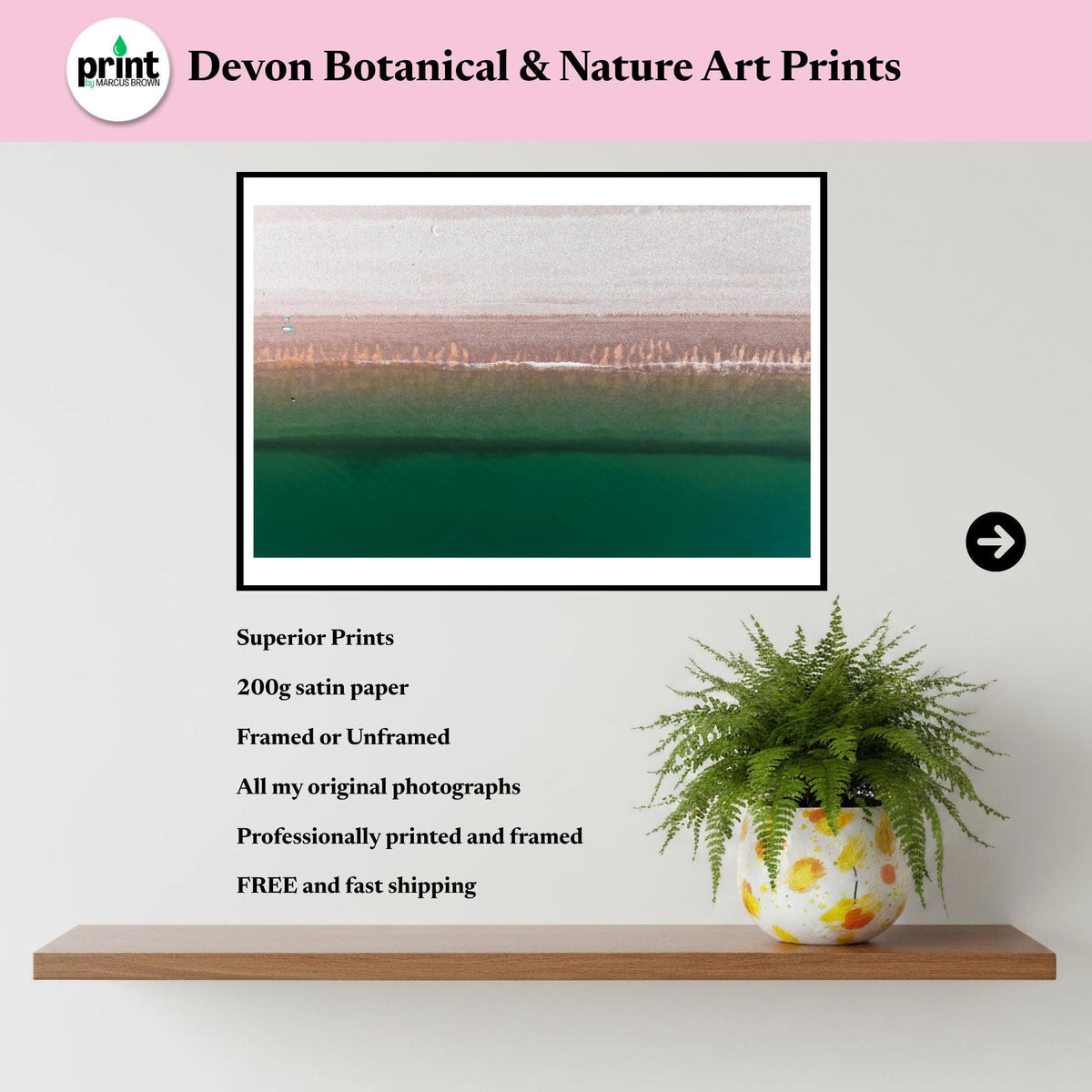 Beach Aerial Print | Devon Coastal Photography | Turquoise Sea Wall Art | Drone Beach Landscape | Seaside Home Decor