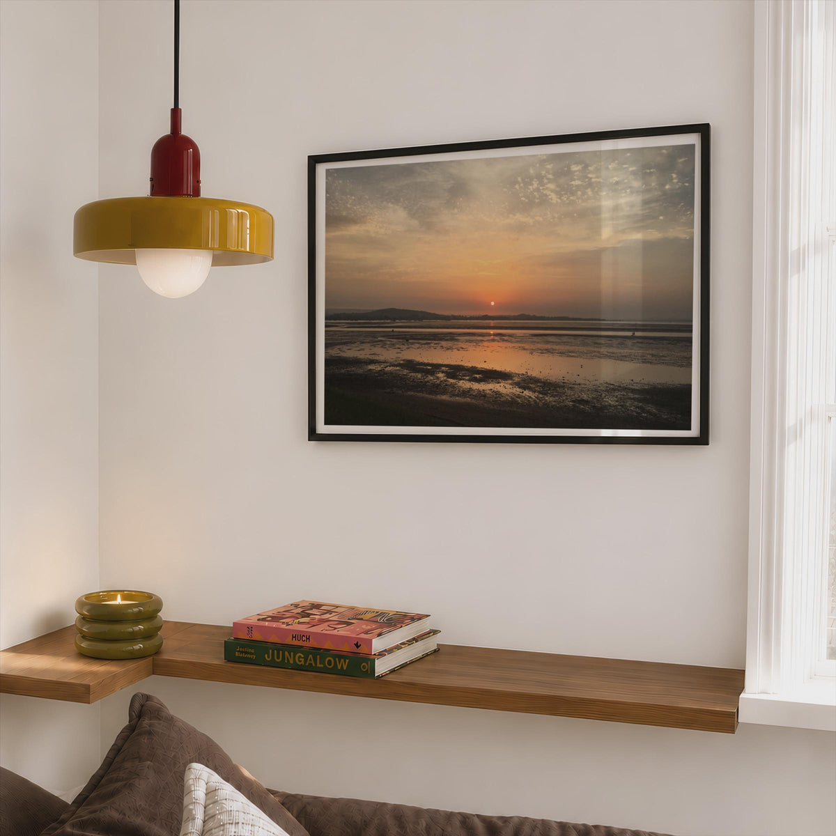 Estuary Sunset Landscape Poster mockup - Corner Bedroom Mockup - Landscape