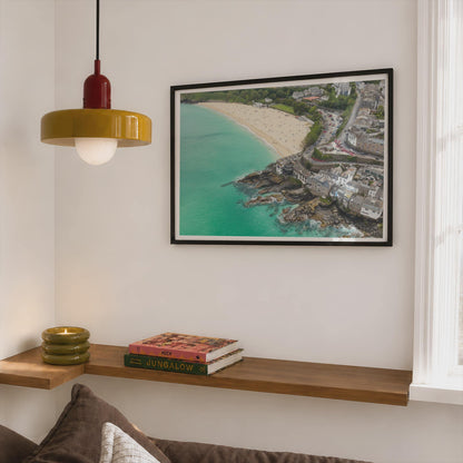 St Ives Cornwall Aerial Poster, Porthminster Beach Framed-Print, Coastal Wall Art, Cornish Town Seaside Photography Print