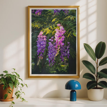 Wisteria Flower Poster, Purple Pink Botanical Wall Art, Hanging Blooms Photography Print, Spring Garden Floral Home Decor, Nature Lover Gift