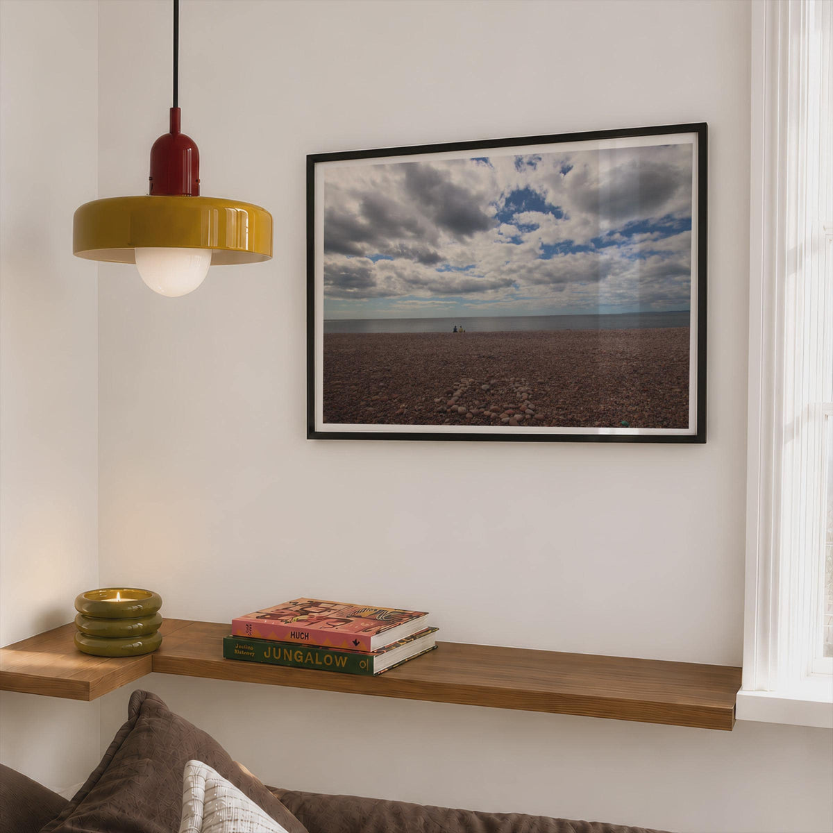 Budleigh Salterton Beach Poster, Devon Coastal Framed-Print, Pebble Shore Seascape, Dramatic Sky Wall Art, South West England Gift