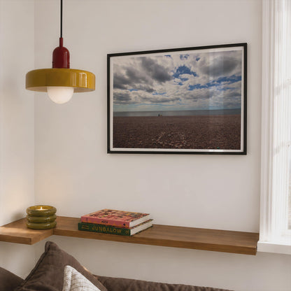Budleigh Salterton Beach Poster, Devon Coastal Framed-Print, Pebble Shore Seascape, Dramatic Sky Wall Art, South West England Gift