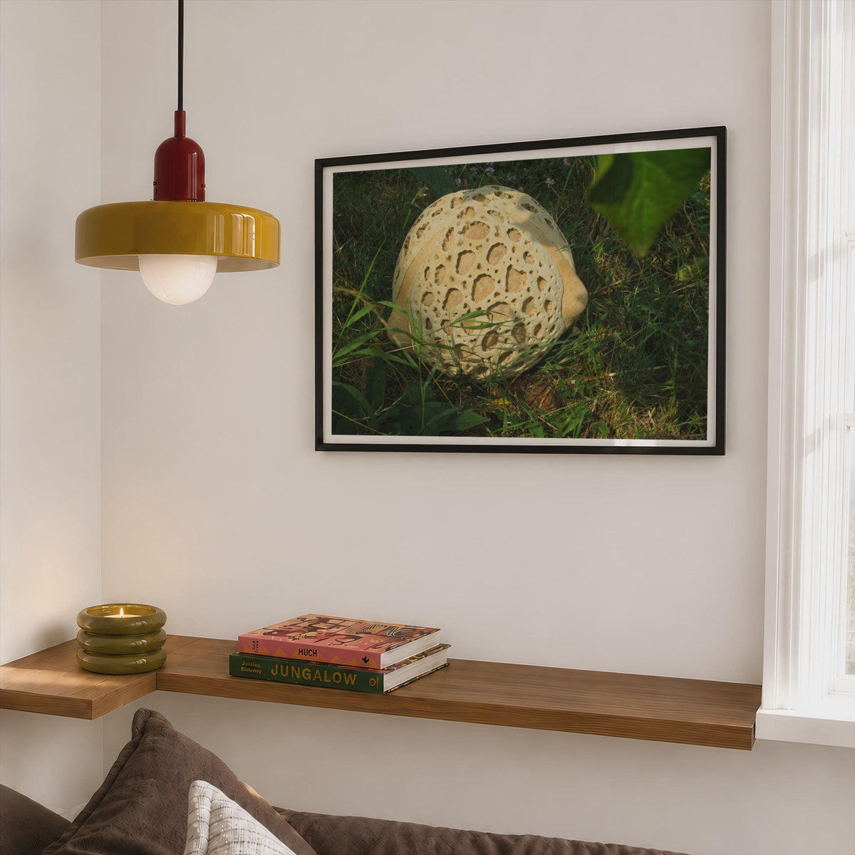 Giant Puffball Mushroom Poster mockup - Corner Bedroom Mockup - Landscape