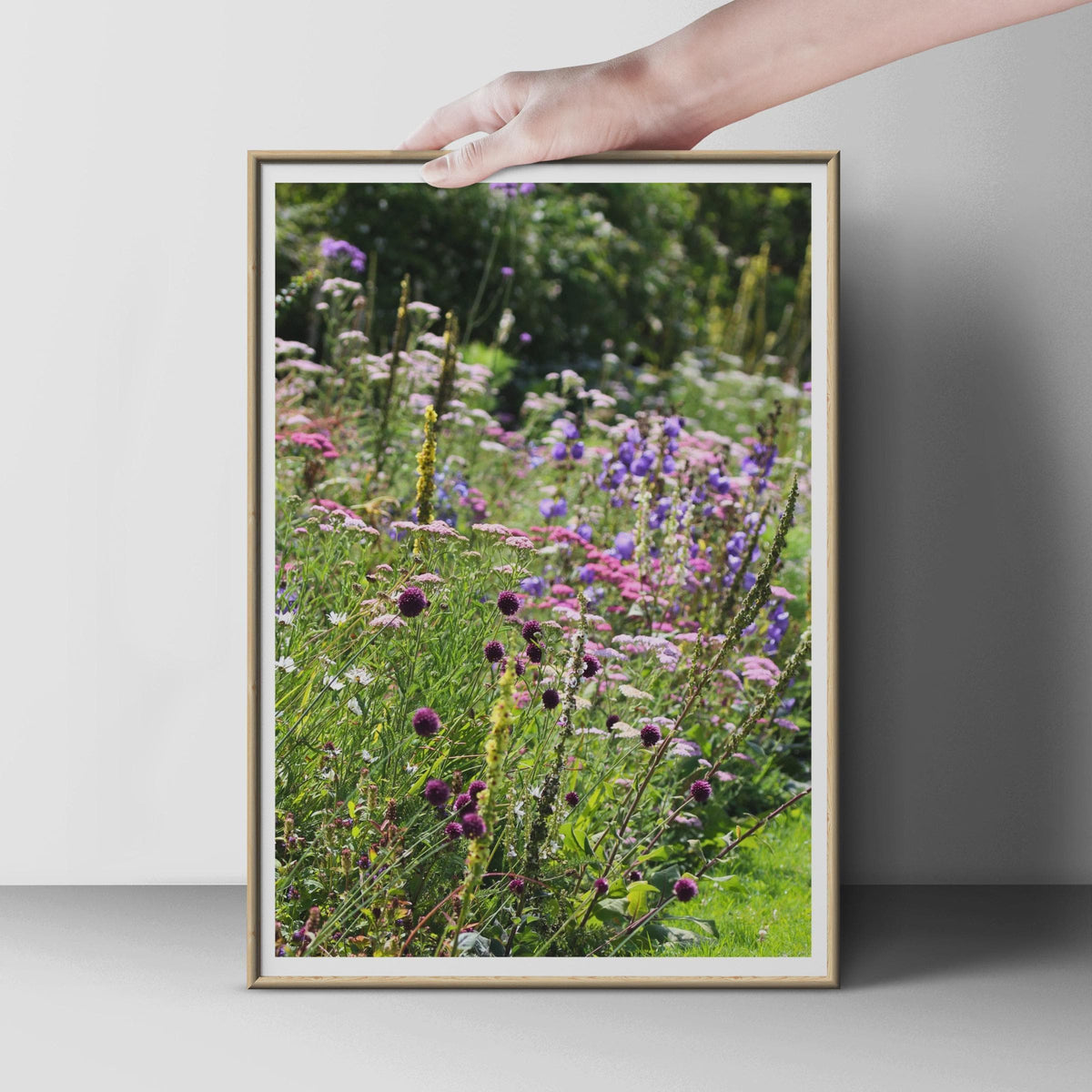 Wild Flower Garden Poster, Purple Allium and Delphinium Print, Cottage Garden Wall Art, Botanical Photography, Colourful Floral Home Decor