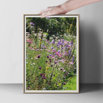 Wild Flower Garden Poster, Purple Allium and Delphinium Print, Cottage Garden Wall Art, Botanical Photography, Colourful Floral Home Decor