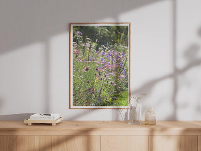 Wild Flower Garden Poster, Purple Allium and Delphinium Print, Cottage Garden Wall Art, Botanical Photography, Colourful Floral Home Decor