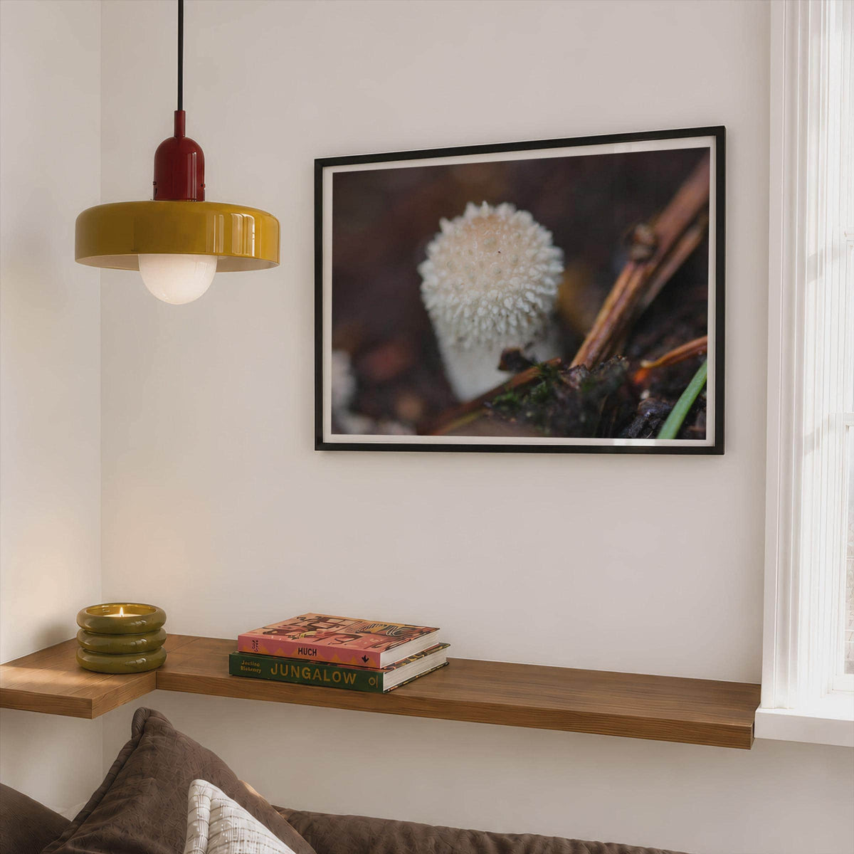 Puffball Mushroom Poster mockup - Corner Bedroom Mockup - Landscape