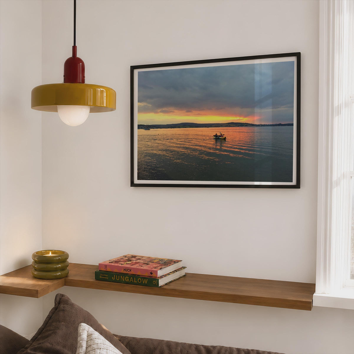 Sunset Kayak Estuary Landscape Poster mockup - Corner Bedroom Mockup - Landscape