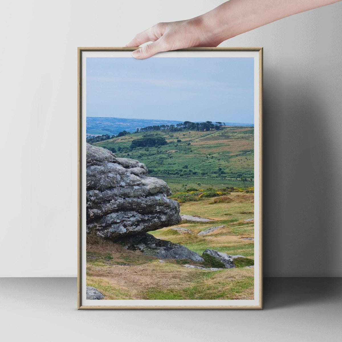 Dartmoor Granite Tor Landscape Poster, Devon Moorland Wall Art, Rolling Hills Print, British Countryside Photography, Green Moor Decor