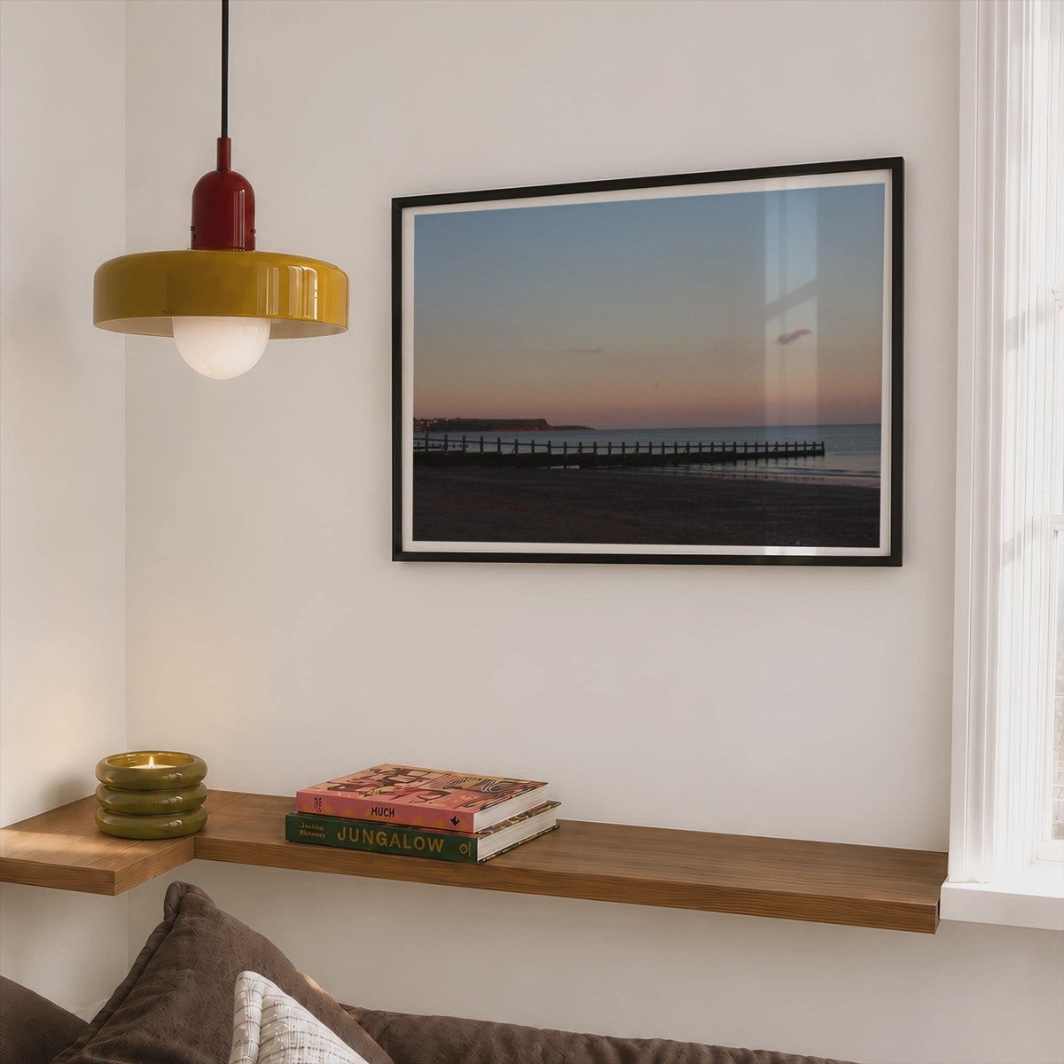 Dawlish Warren Beach Sunset Poster mockup - Corner Bedroom Mockup - Landscape