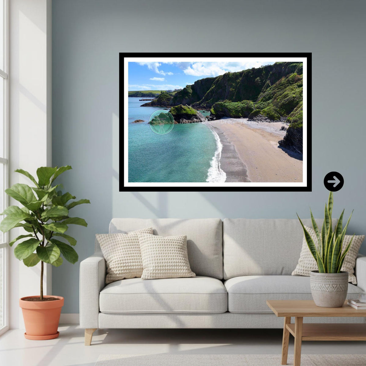 Cornwall Beach Print | Coastal Cliffs and Turquoise Sea Wall Art