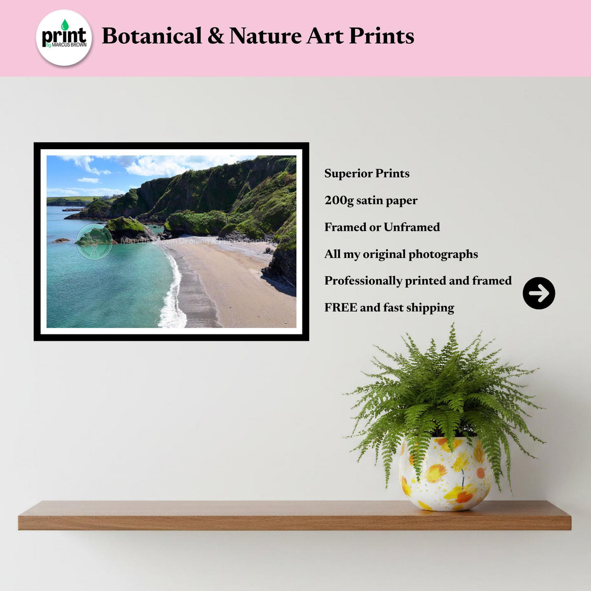 Cornwall Beach Print | Coastal Cliffs and Turquoise Sea Wall Art
