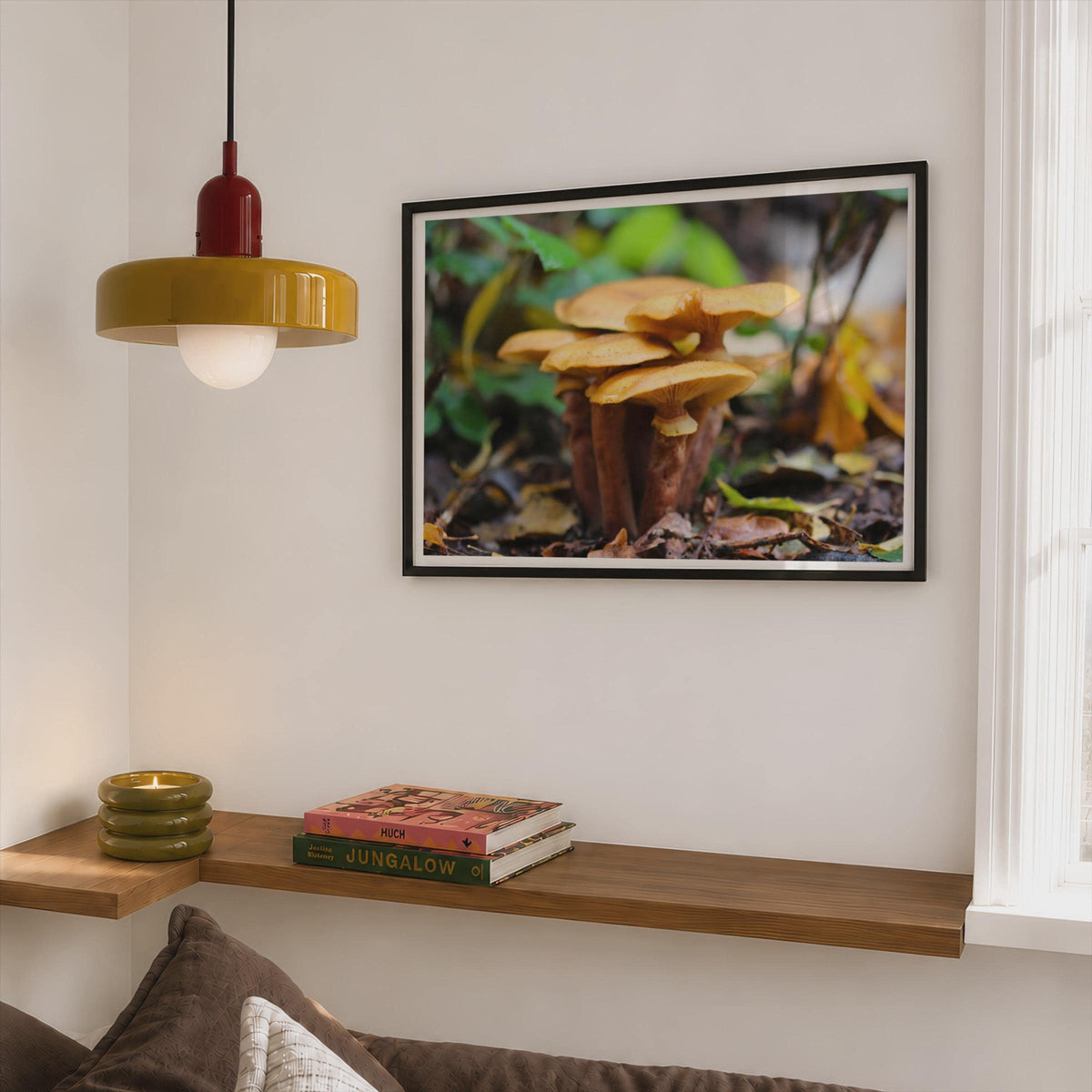 Woodland Fungi Poster mockup - Corner Bedroom Mockup - Landscape