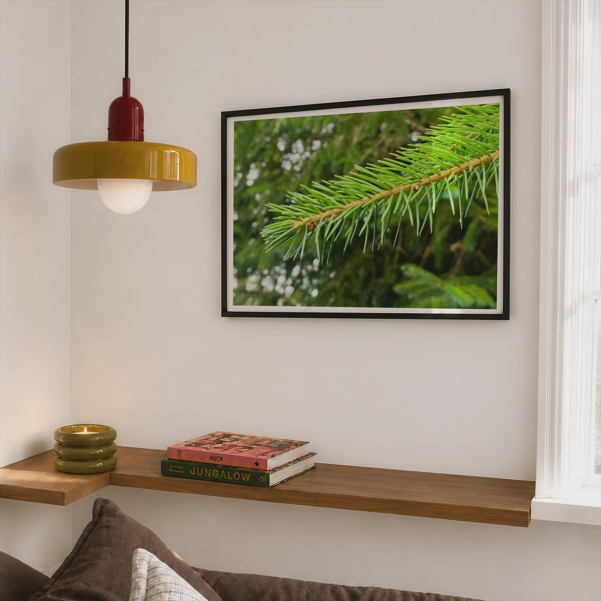 Pine Branch Close Up Poster, Evergreen Tree Framed-Print, Green Forest Wall Art, Nature Macro Photography, Botanical Forest Decor