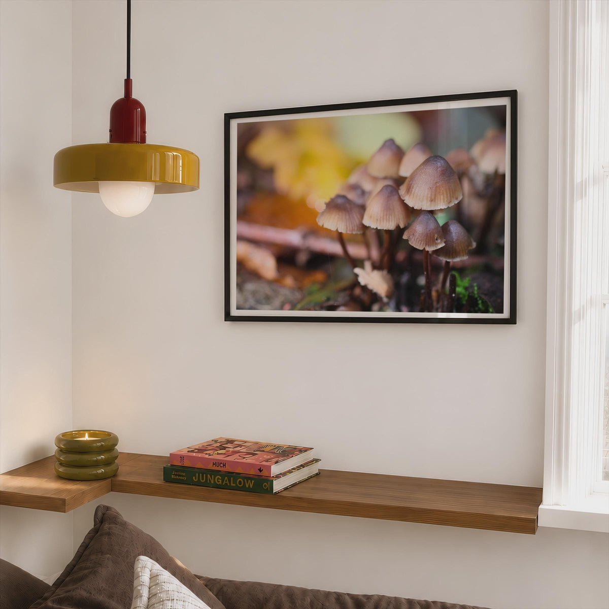 Fungi Mushroom Poster mockup - Corner Bedroom Mockup - Landscape