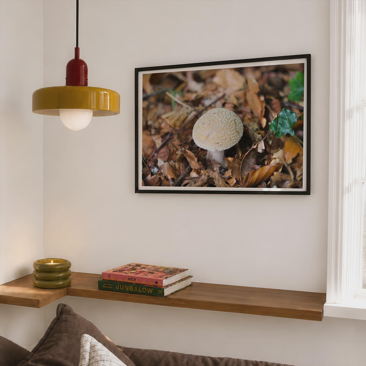 Woodland Fungi Poster mockup - Corner Bedroom Mockup - Landscape