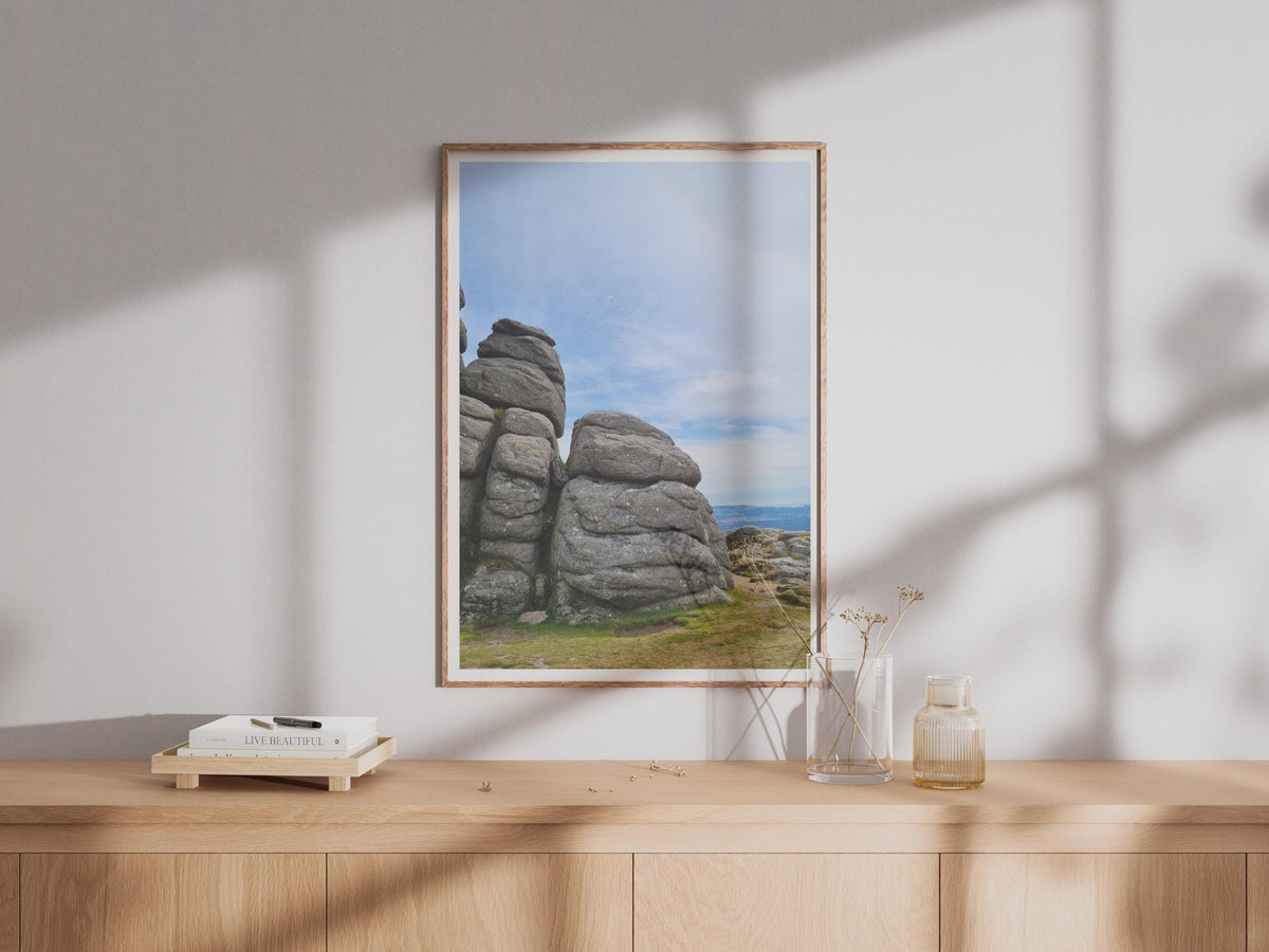Dartmoor Granite Tor Wall Art, Devon Landscape Photography Poster, Moorland Rock Formation Print, British Countryside Decor