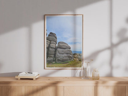 Dartmoor Granite Tor Wall Art, Devon Landscape Photography Poster, Moorland Rock Formation Print, British Countryside Decor