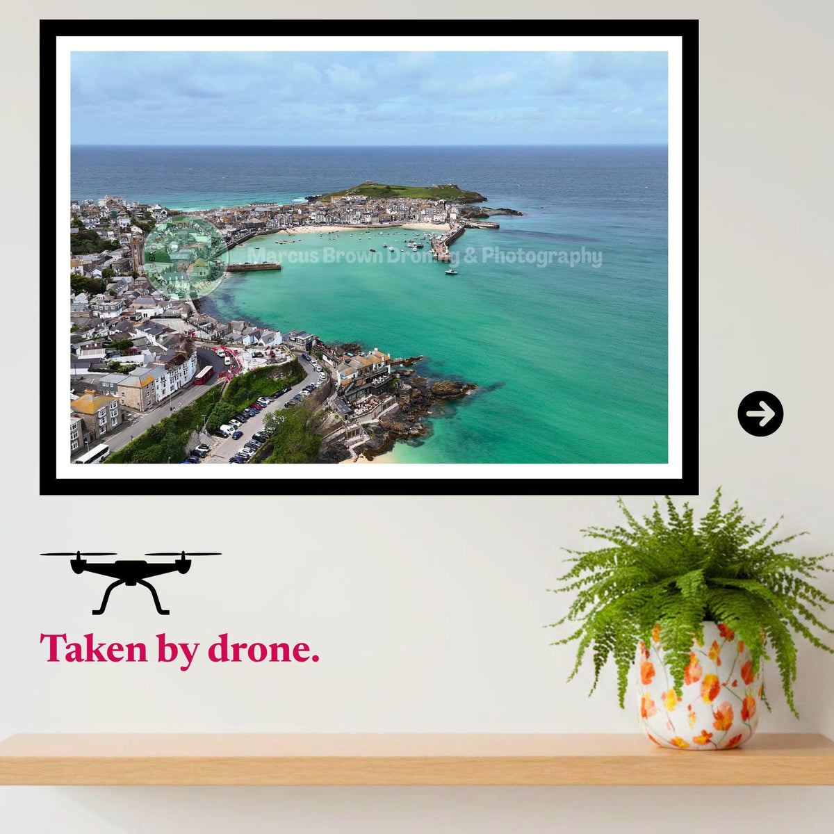 St Ives Bay Print, Cornwall Coastal Wall Art, Aerial Harbour Photography