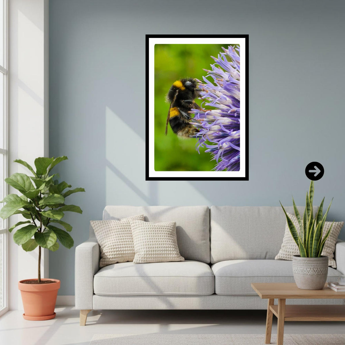 Macro Bumblebee Photography Print | Purple Floral Botanical Nature Decor