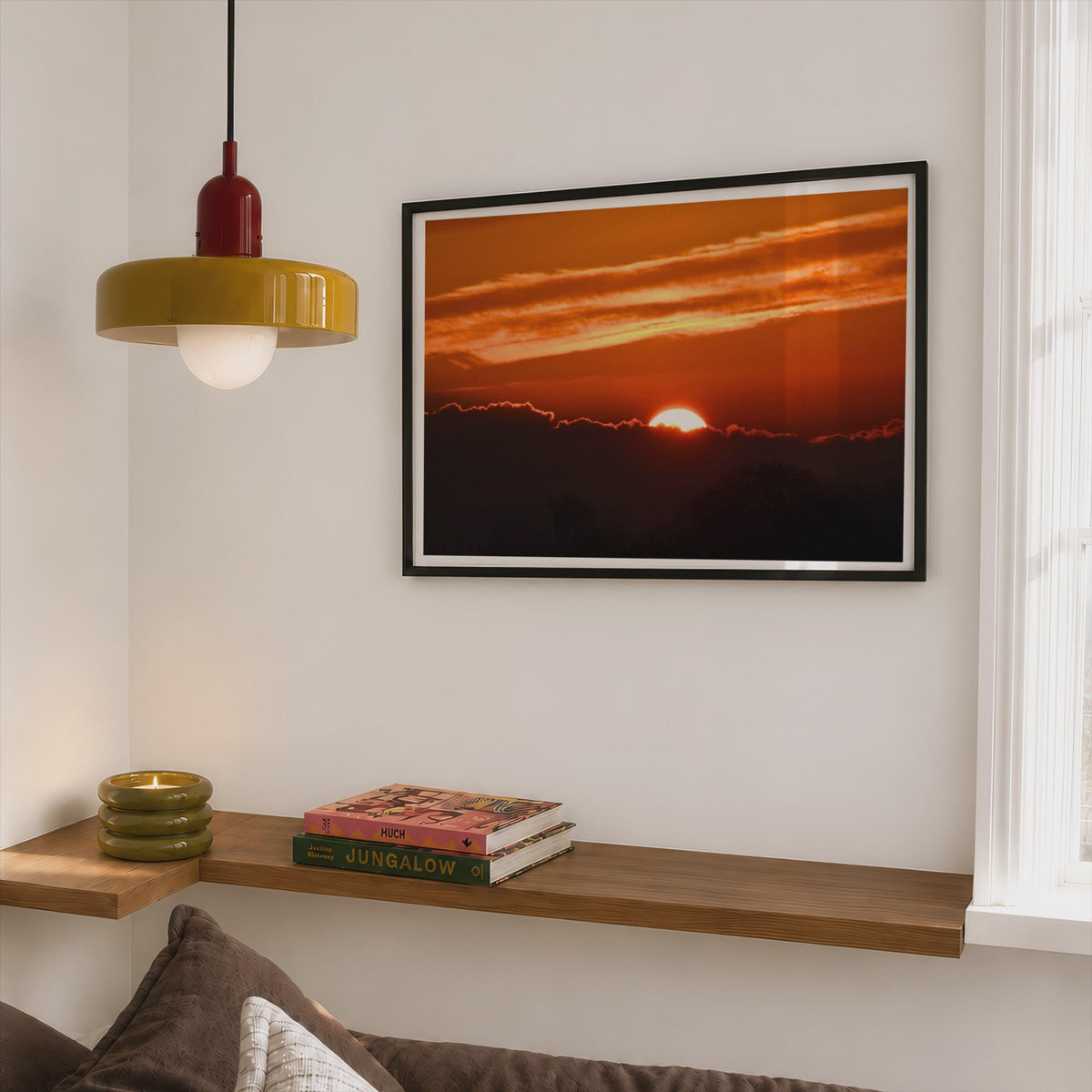 Fiery Sunset Landscape Poster mockup - Corner Bedroom Mockup - Landscape