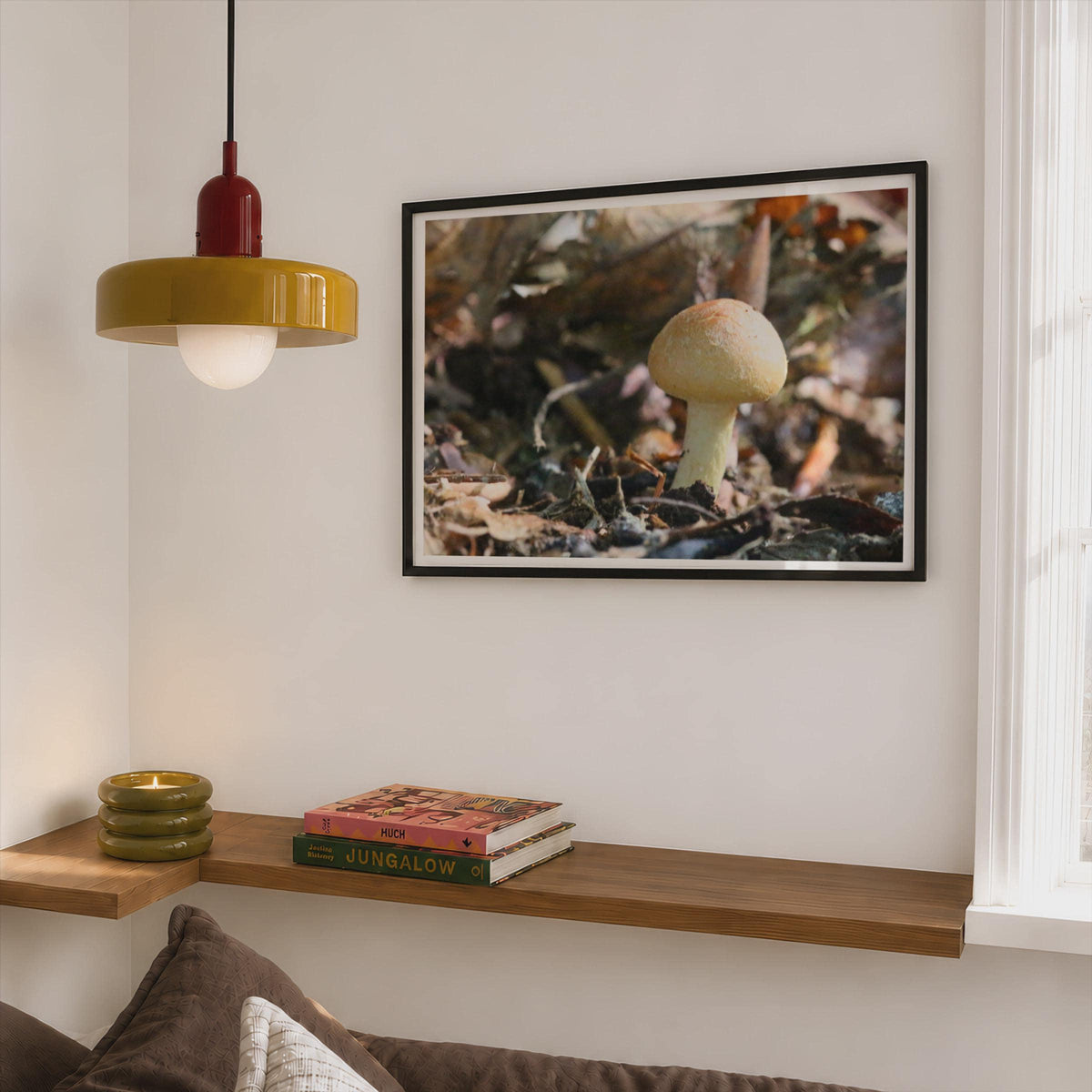 Woodland Mushroom Poster mockup - Corner Bedroom Mockup - Landscape
