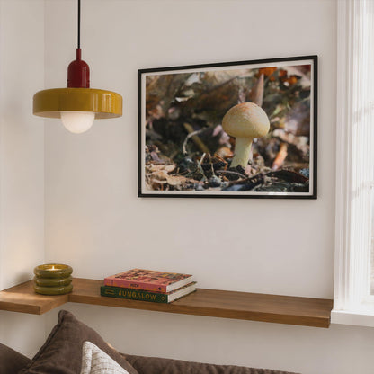 Woodland Mushroom Poster mockup - Corner Bedroom Mockup - Landscape